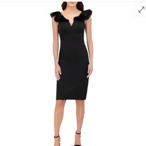 NWT Eliza J Ruffle Shoulder Sleeveless Cocktail Dress in Black | 10